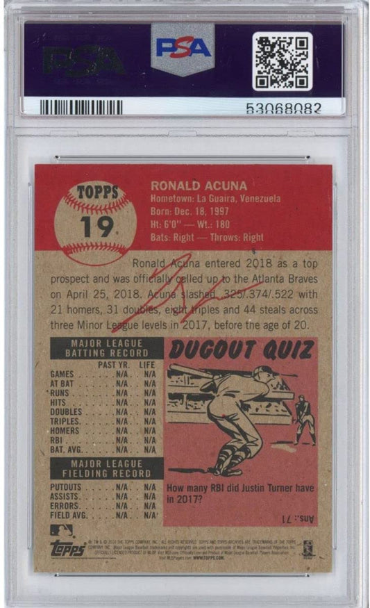 Graded 2018 Topps Living Ronald Acuna Jr. #19 Rookie RC Baseball Card PSA 10 Gem Mint