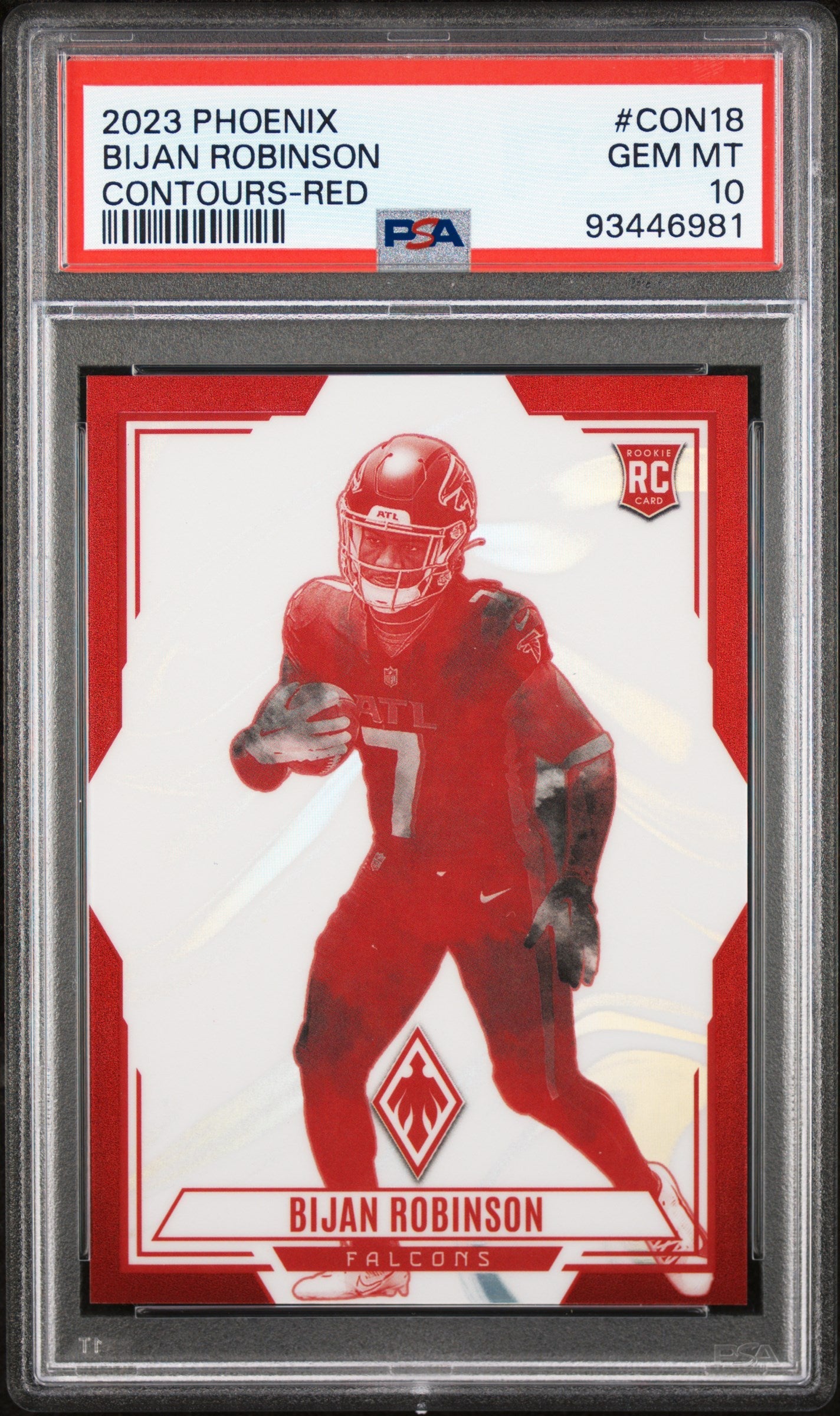 Graded 2023 Panini Phoenix Bijan Robinson #CON18 Contours Red #/199 Rookie RC Football Card PSA 10 Gem Mint