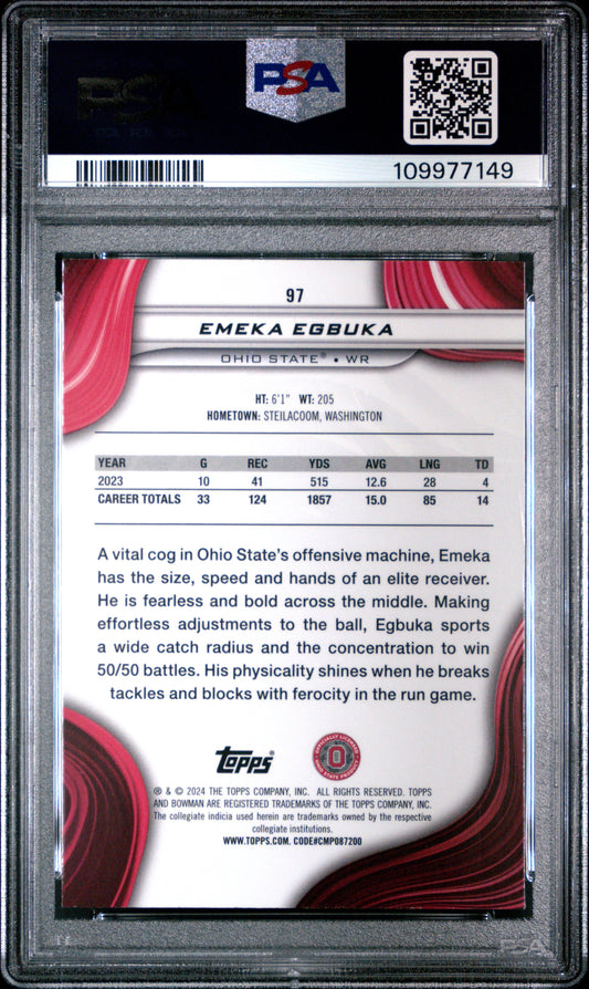 Graded 2024 Topps Bowman Best University Emeka Egbuka #97 Rookie RC Football Card PSA 10 Gem Mint