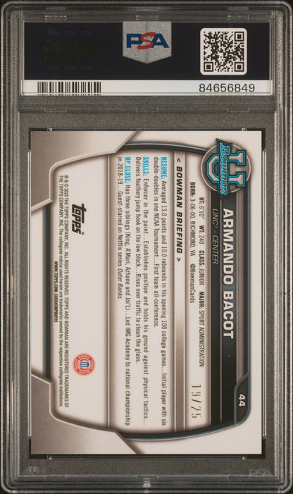 Graded 2022 Topps Bowman University Armando Bacot #44 Orange Refractor Rookie RC Basketball Card PSA 10 Gem Mint