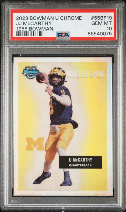Graded 2023 Topps Bowman U Chrome JJ McCarthy #55BF19 1955 Bowman Rookie RC Football Card PSA 10 Gem Mint