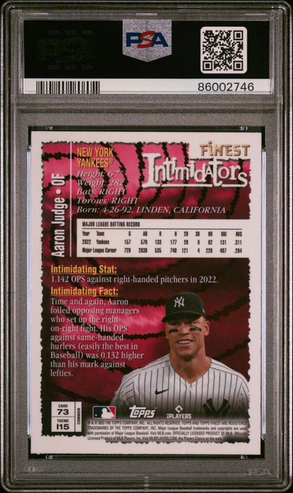 Graded 2023 Topps Finest Flashbacks Aaron Judge #73 Baseball Card PSA 10 Gem Mint