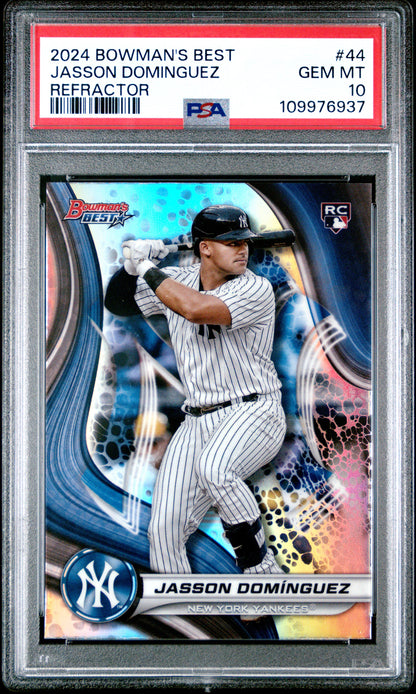 Graded 2024 Topps Bowmans Best Jasson Dominguez #44 Refractor Rookie RC Baseball Card PSA 10 Gem Mint