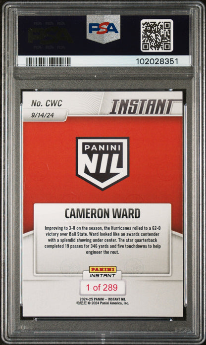 Graded 2024 Panini Instant NIL Cam Ward #CWC Rookie RC Football Card PSA 9 Mint