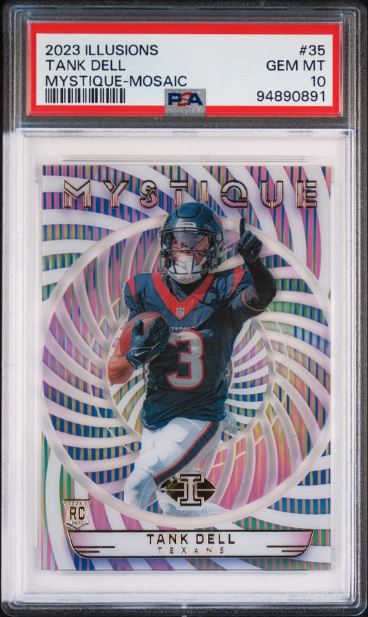 Graded 2023 Panini Illusions Tank Dell #35 Mystique Mosiac Rookie RC Football Card PSA 10 Gem Mint
