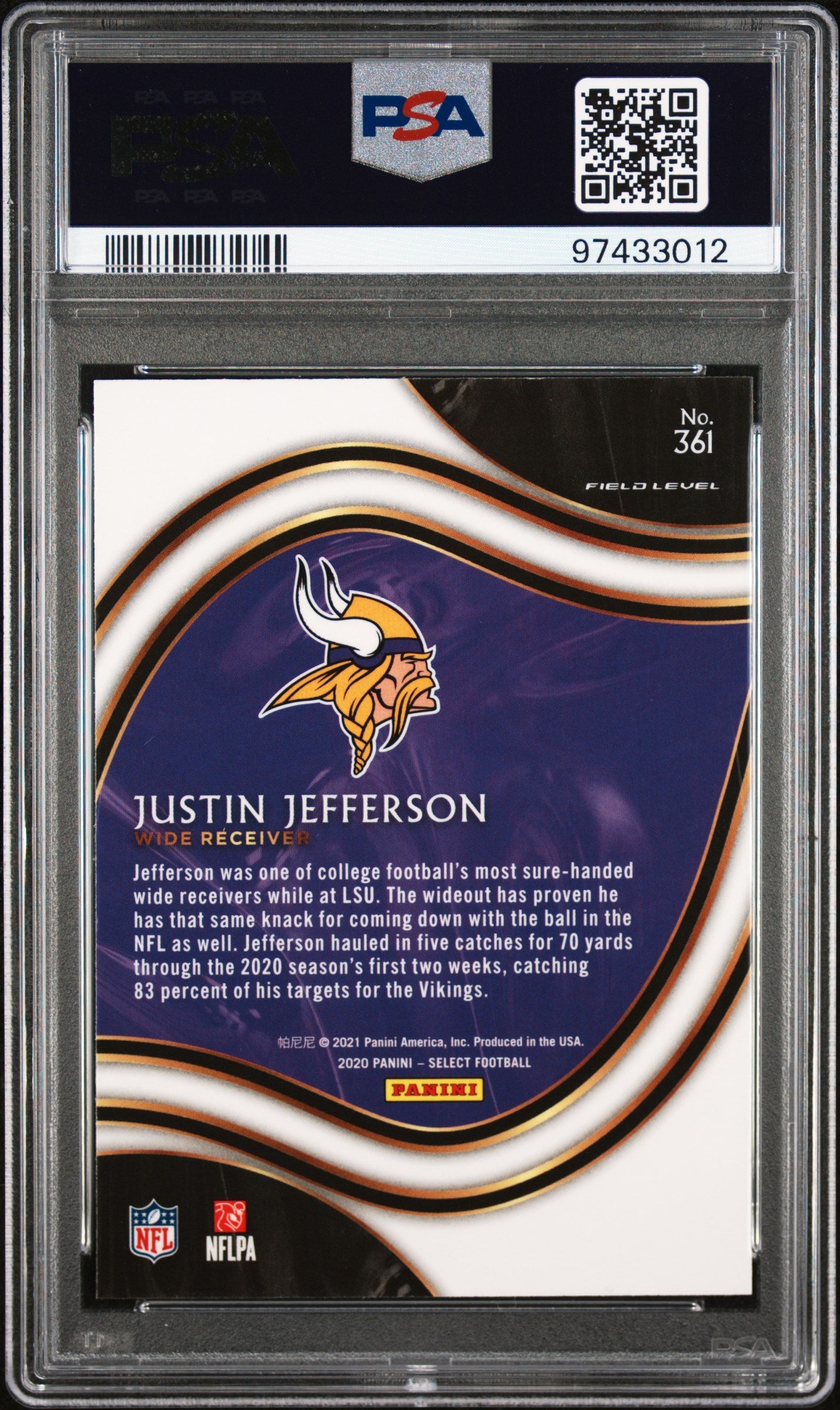 Graded 2020 Panini Select Justin Jefferson #361 Rookie RC Football Card PSA 10 Gem Mint