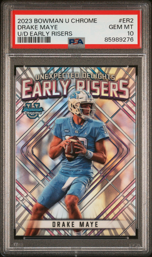 Graded 2023 Topps Bowman U Chrome Drake Maye #ER2 U/D Early Risers Rookie RC Football Card PSA 10 Gem Mint