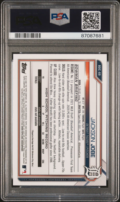 Graded 2021 Topps Bowman Draft Jackson Jobe #BDC69 Chrome Sapphire Edition Rookie RC Baseball Card PSA 10 Gem Mint