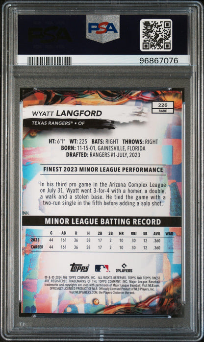 Graded 2024 Topps Finest Wyatt Langford #226 Rookie RC Baseball Card PSA 10 Gem Mint