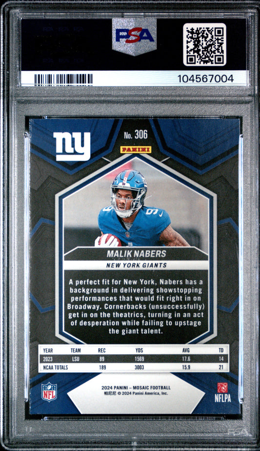 Graded 2024 Panini Mosaic Malik Nabers #306 Rookie RC Football Card PSA 10 Gem Mint