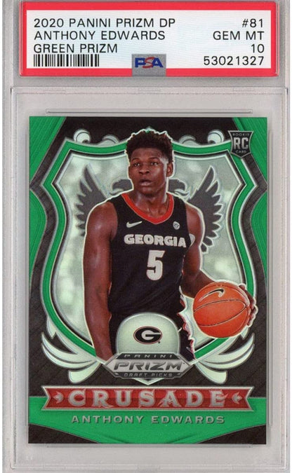 Graded 2020-21 Panini Prizm DP Draft Picks Anthony Edwards #81 Green Rookie RC Basketball Card PSA 10 Gem Mint