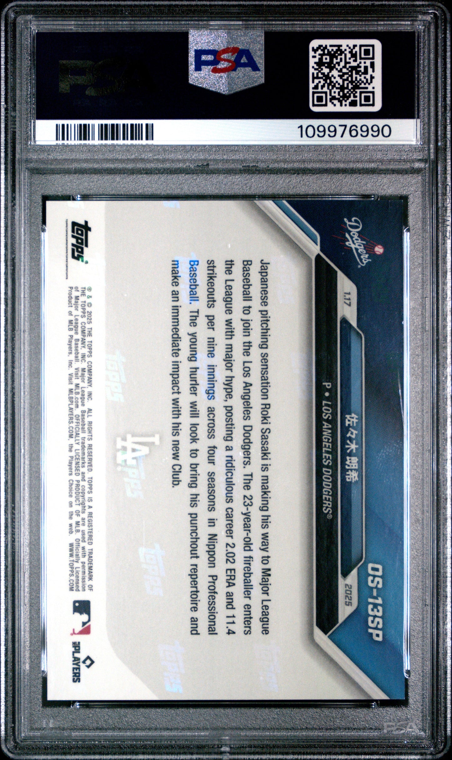 Graded 2024 Topps Now Roki Sasaki #OS13SP Offseason Rookie RC Baseball Card PSA 9 Mint