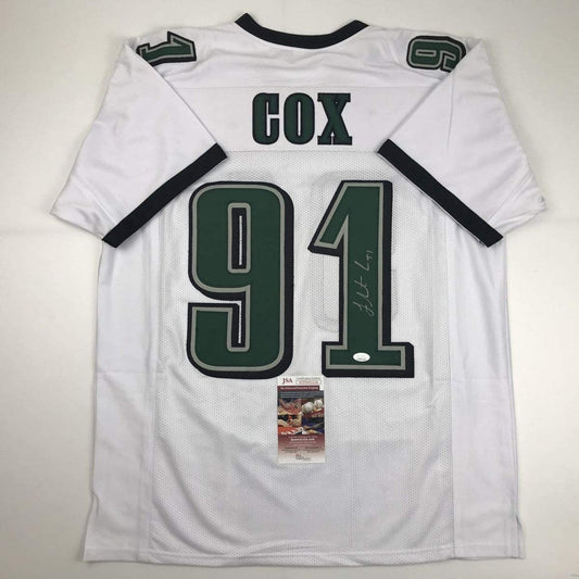 Autographed/Signed Fletcher Cox Philadelphia White Football Jersey JSA COA
