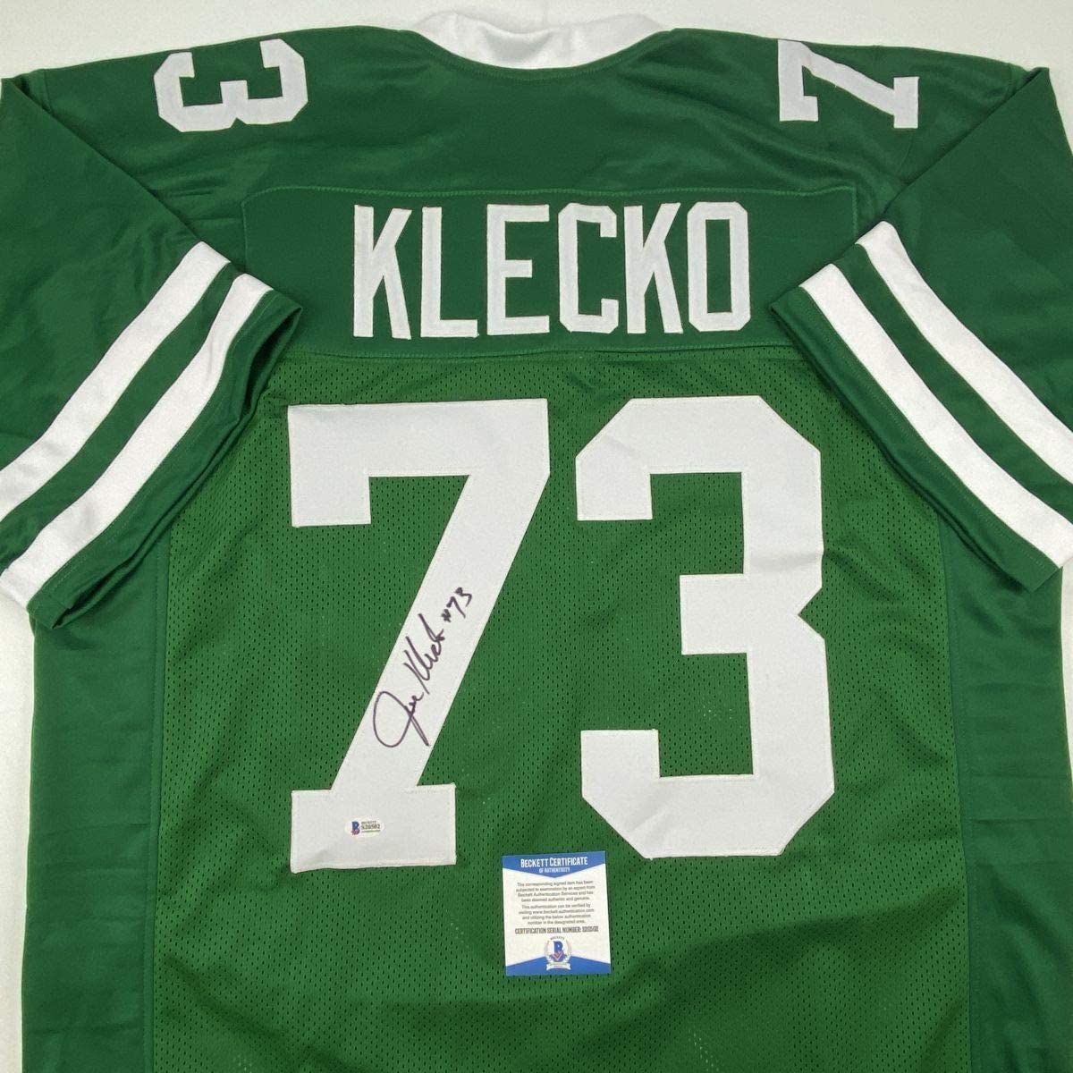 Autographed/Signed Joe Klecko New York Green Football Jersey Beckett BAS COA