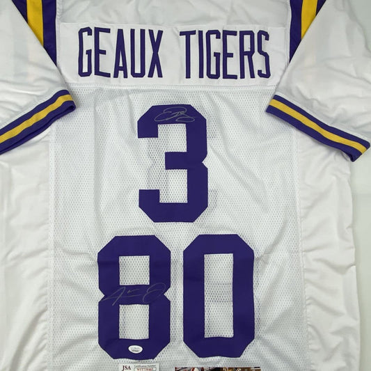 Autographed/Signed Odell Beckham Jr. & Jarvis Landry LSU White College Football Jersey JSA COA