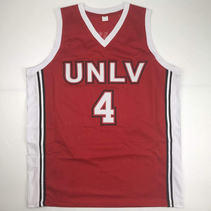 Autographed/Signed Larry Johnson UNLV Red College Basketball Jersey PSA/DNA COA