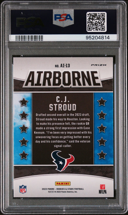 Graded 2023 Panini Rookies & Stars CJ Stroud #AI13 Airborne Rookie RC Football Card PSA 10 Gem Mint