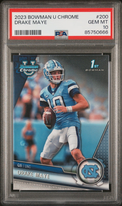 Graded 2023 Topps Bowman U Chrome Drake Maye #200 Rookie RC Football Card PSA 10 Gem Mint