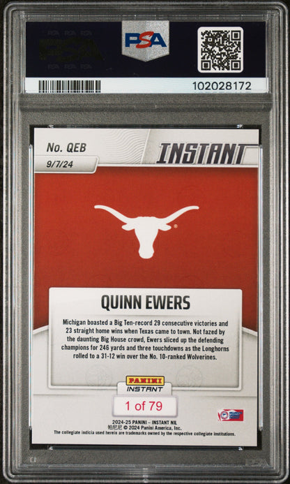 Graded 2024 Panini Instant NIL Quinn Ewers #QEB Rookie RC Football Card PSA 9 Mint