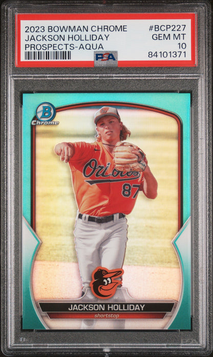 Graded 2023 Topps Bowman Chrome Jackson Holliday #BCP227 Prospects Aqua #/125 Rookie RC Baseball Card PSA 10 Gem Mint
