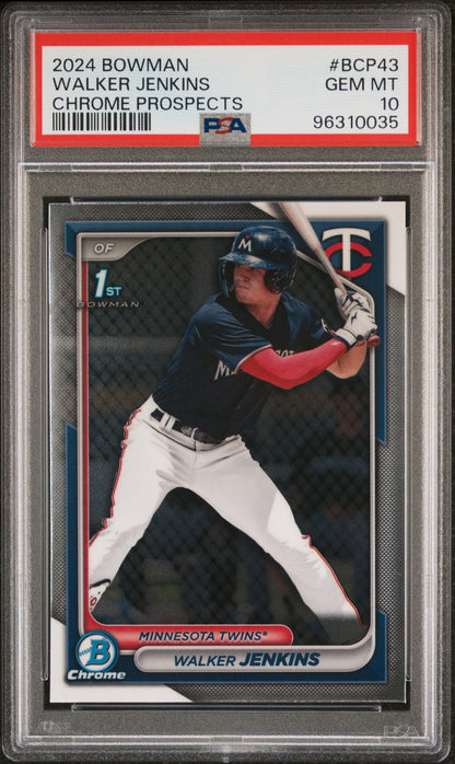 Graded 2024 Topps Bowman Walker Jenkins #BCP43 Chrome Prospects Rookie RC Baseball Card PSA 10 Gem Mint
