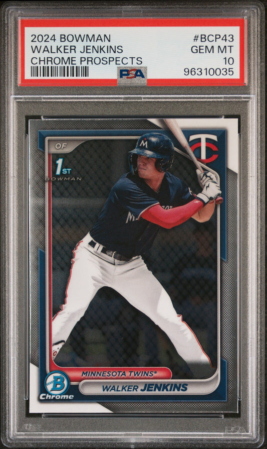 Graded 2024 Topps Bowman Walker Jenkins #BCP43 Chrome Prospects Rookie RC Baseball Card PSA 10 Gem Mint