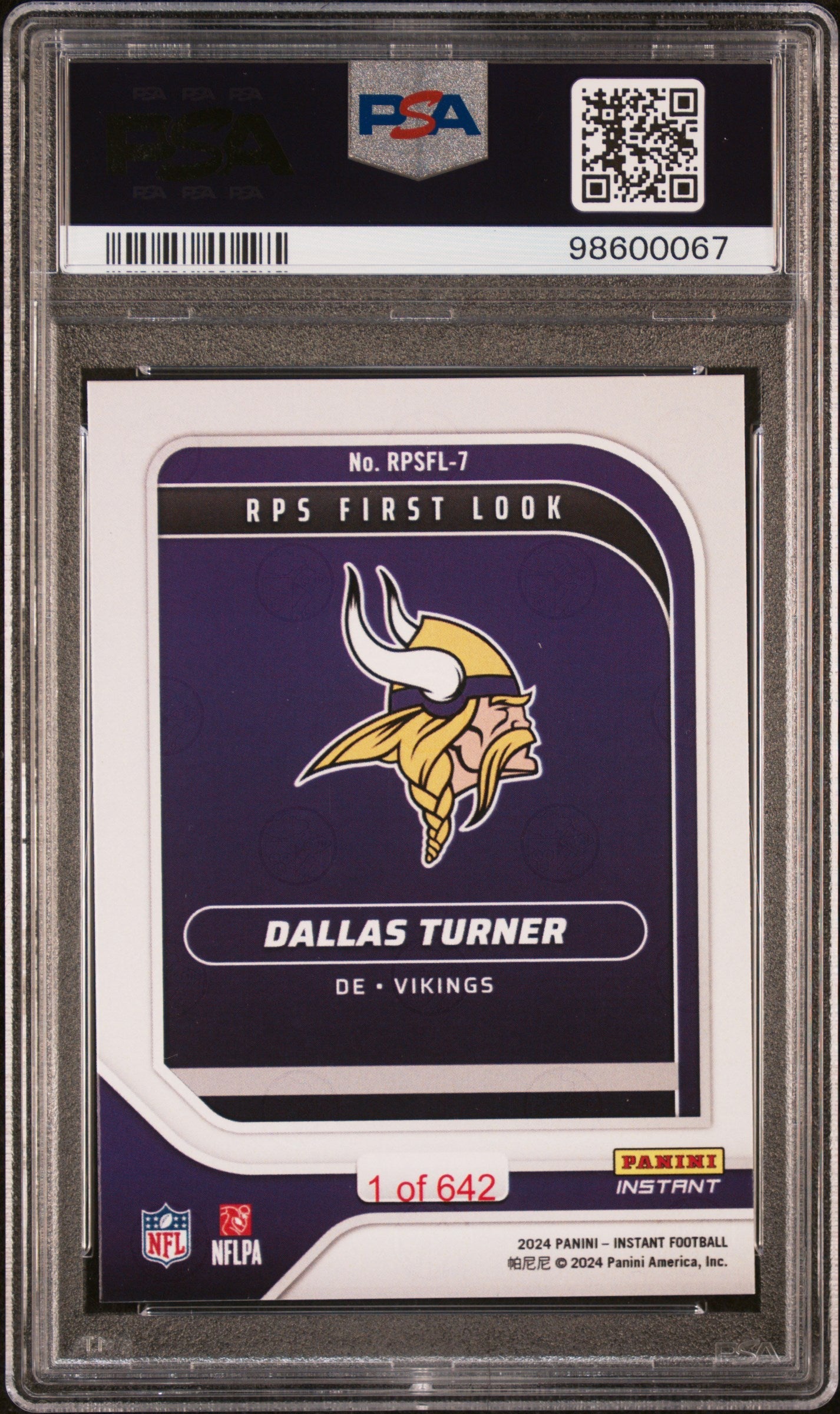 Graded 2024 Panini Instant NFL Dallas Turner #RPSFL7 RPS First Look Rookie RC Football Card PSA 10 Gem Mint