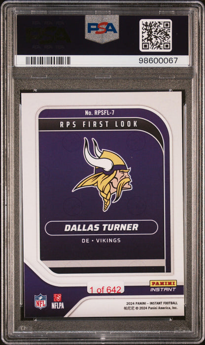 Graded 2024 Panini Instant NFL Dallas Turner #RPSFL7 RPS First Look Rookie RC Football Card PSA 10 Gem Mint