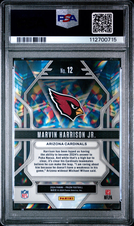 Graded 2024 Panini Prizm Marvin Harrison Jr #12 Prizmatic Rookie RC Football Card PSA 10 Gem Mint