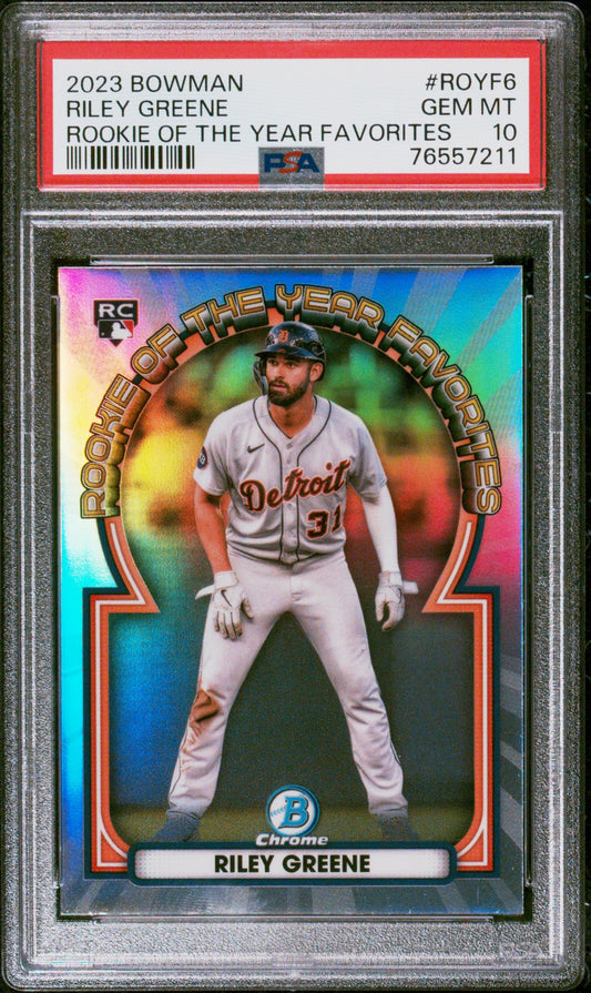 Graded 2023 Topps Bowman Riley Greene #ROYF6 Rookie of the Year Favorites Rookie RC Baseball Card PSA 10 Gem Mint