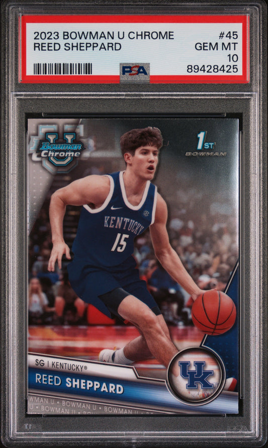 Graded 2023 Topps Bowman U Chrome Reed Sheppard #45 Rookie RC Basketball Card PSA 10 Gem Mint