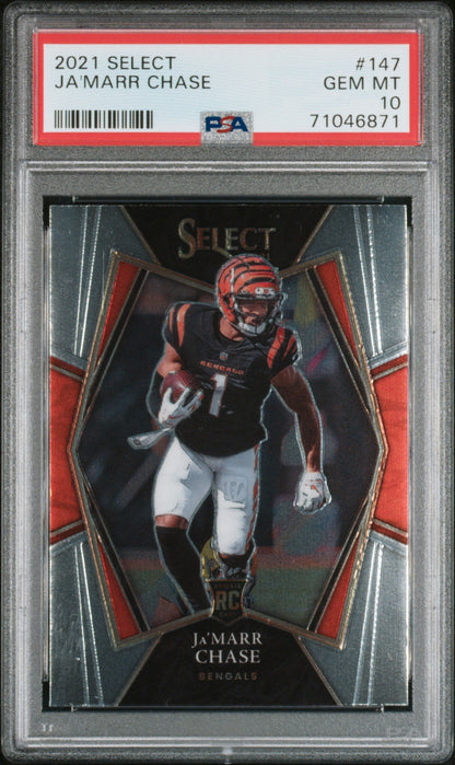 Graded 2021 Panini Select Ja'Marr Chase #147 Rookie RC Football Card PSA 10 Gem Mint