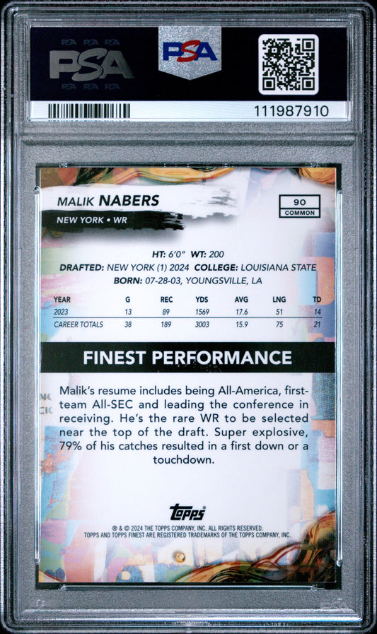 Graded 2024 Topps Finest Malik Nabers #90 Rookie RC Football Card PSA 10 Gem Mint