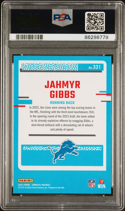 Graded 2023 Panini Donruss Jahmyr Gibbs #331 Rookie RC Football Card PSA 10 Gem Mint