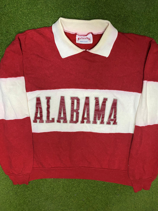 80s Alabama Crimson Tide - Vintage College Collared Sweatshirt (Large) - Gametime Vintage