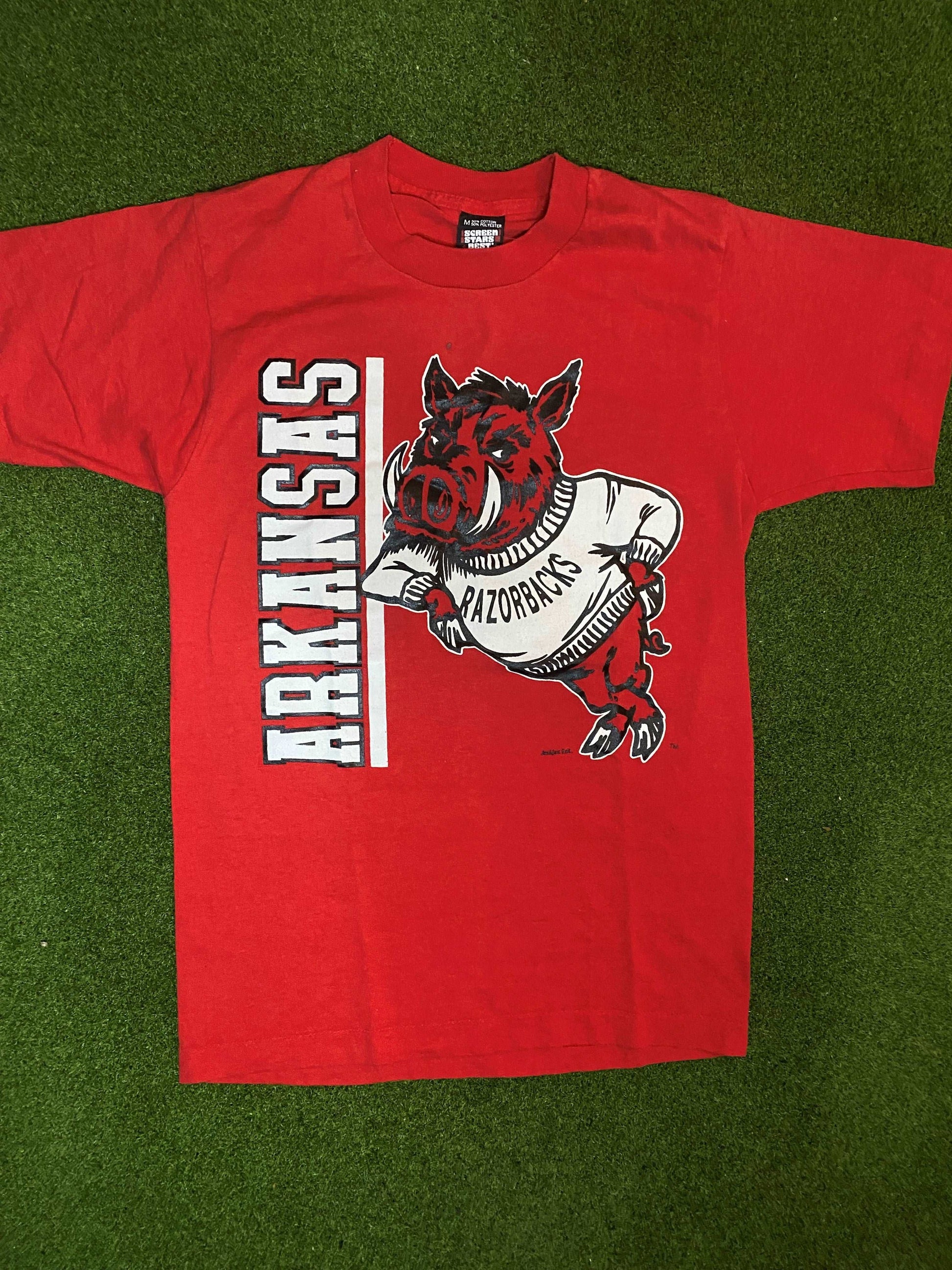 80s Arkansas Razorbacks - Big Logo - Vintage College Tee Shirt (Medium)