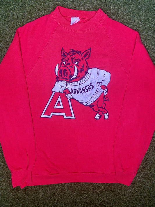 80s Arkansas Razorbacks - Vintage College Crewneck Sweatshirt (Medium)