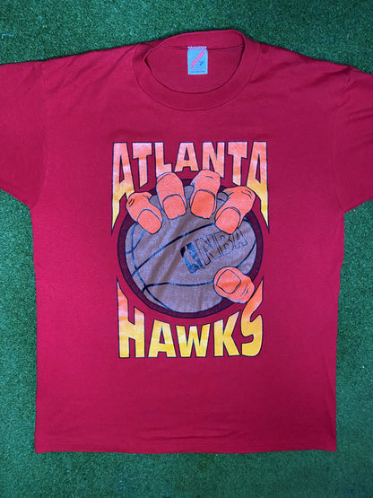 80s Atlanta Hawks - Double Sided - Vintage NBA T-Shirt (Large) 