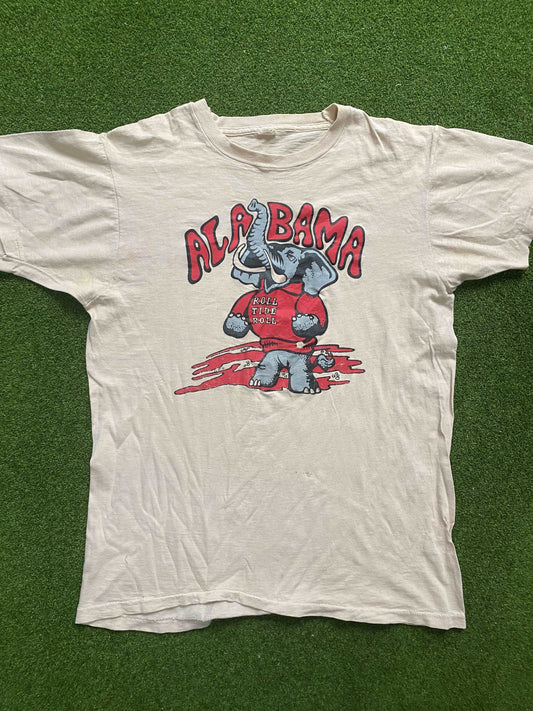80s Alabama Crimson Tide - Vintage College Tee Shirt (Medium) - Gametime Vintage