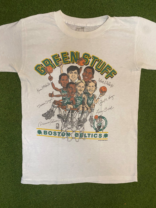 80s Boston Celtics - Caricature - Vintage NBA Player T-Shirt (Medium)