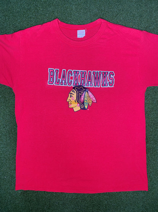 80s Chicago Blackhawks - Vintage NHL T Shirt (XL)