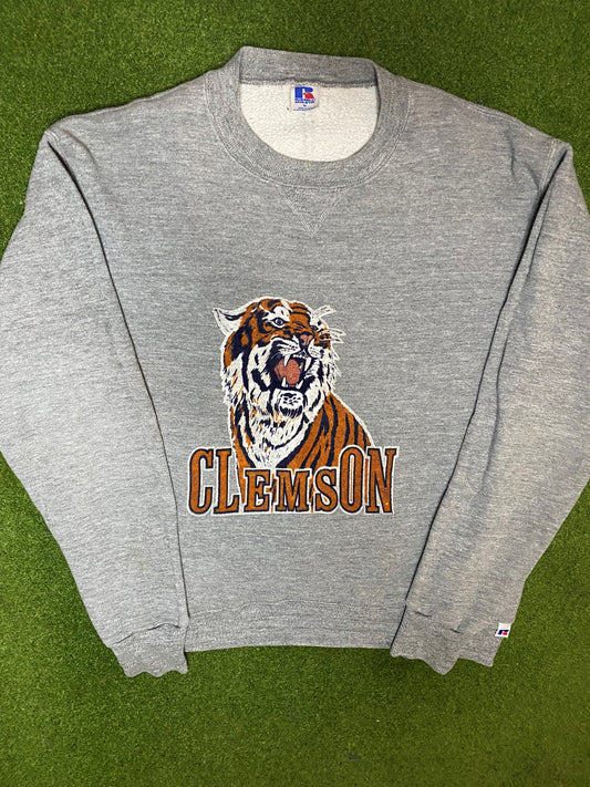 80s Clemson Tigers - Vintage College Crewneck Sweatshirt (Medium) Gametime Vintage