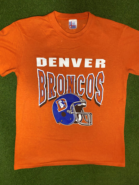 80s Denver Broncos - Elway - Vintage NFL T-Shirt (Large) Gametime Vintage