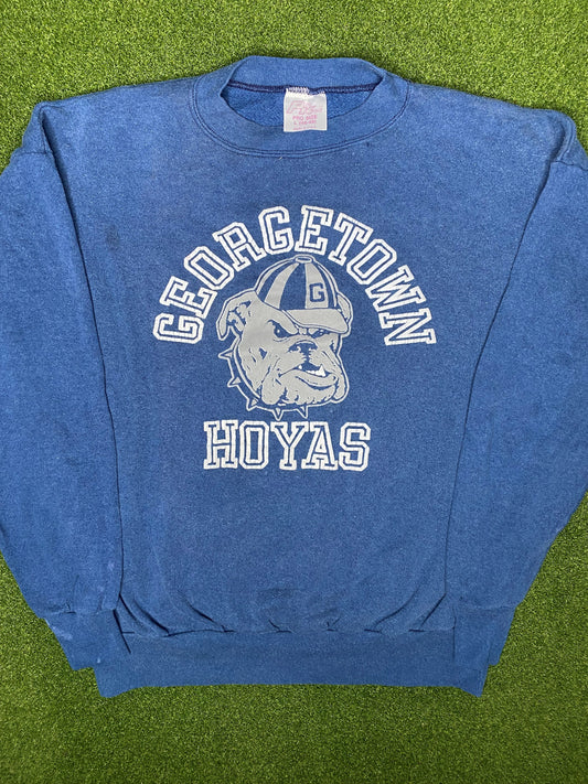 80s Georgetown Hoyas - Vintage College Crewneck Sweatshirt (Large)