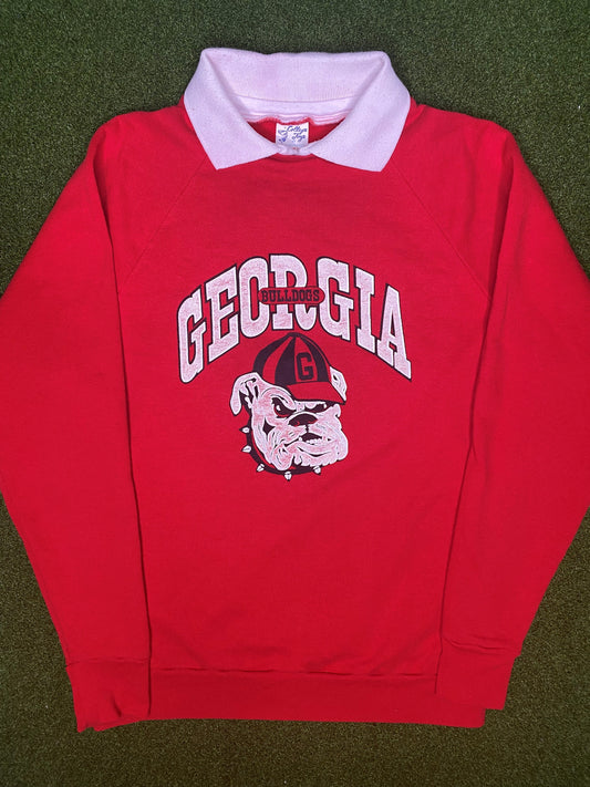 80s Georgia Bulldogs - Vintage College Collared Sweatshirt (Medium)