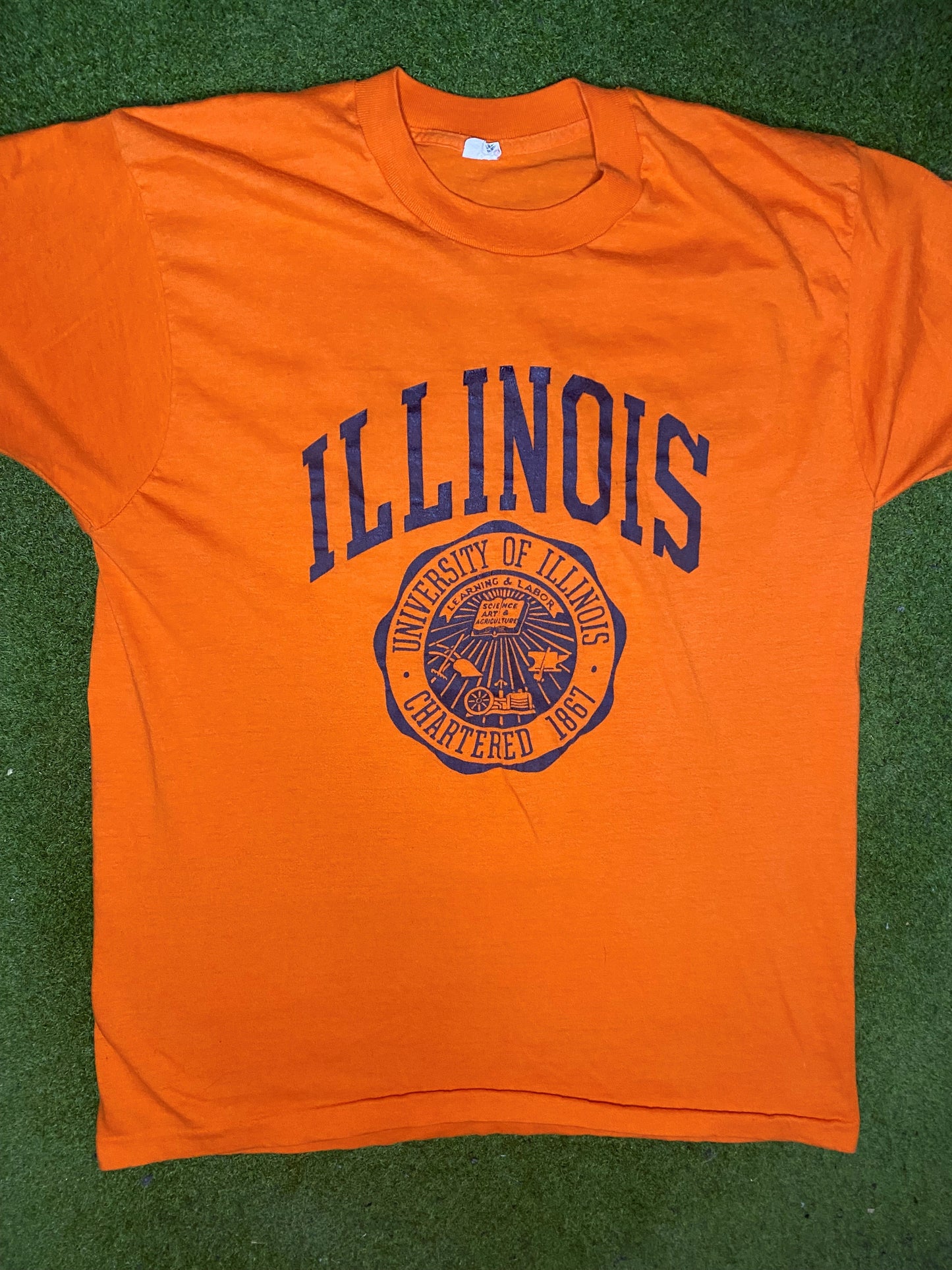 80s Illinois Fighting Illini - Vintage University T-Shirt (Large) Gametime Vintage