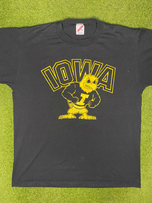 80s Iowa Hawkeyes - Vintage College T Shirt (XL) - Gametime Vintage