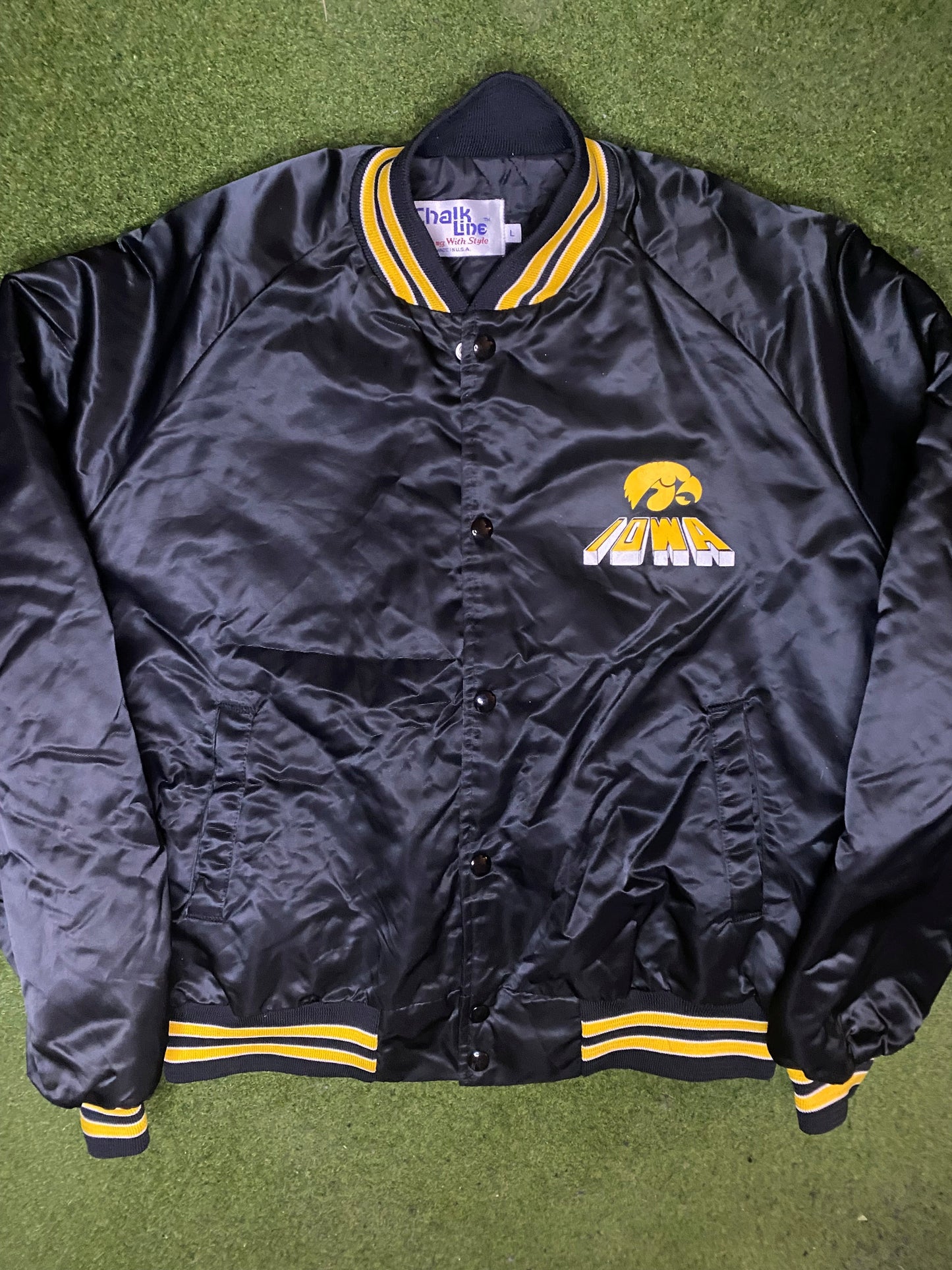 80s Iowa Hawkeyes - Vintage College Bomber Jacket (Large) Gametime Vintage