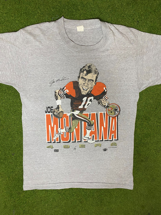 80s San Francisco 49ers - Joe Montana - Vintage NFL Player T-Shirt (Medium) Gametime Vintage