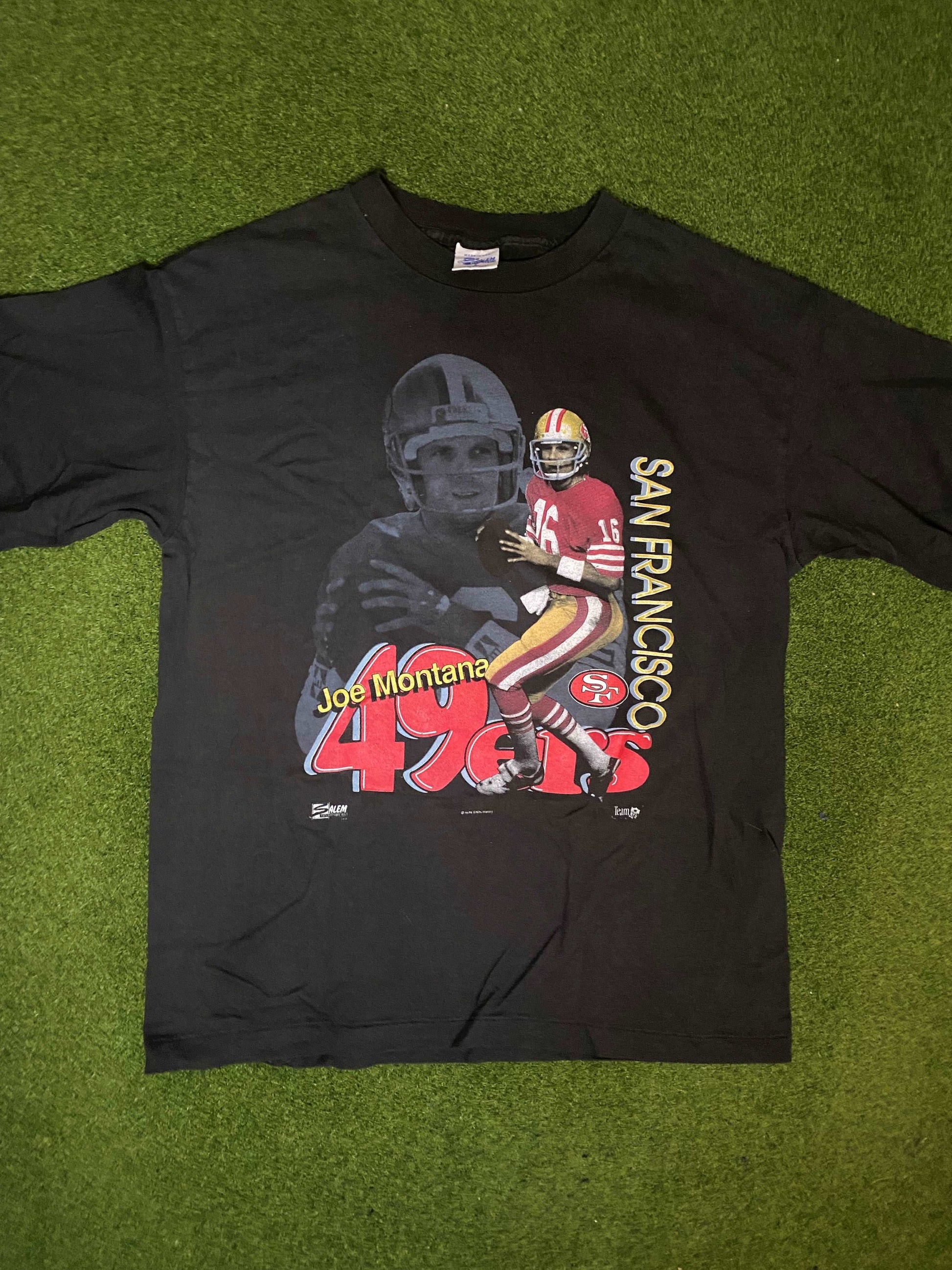 80s San Francisco 49ers - Joe Montana - Vintage NFL Player Tee Shirt (Large)